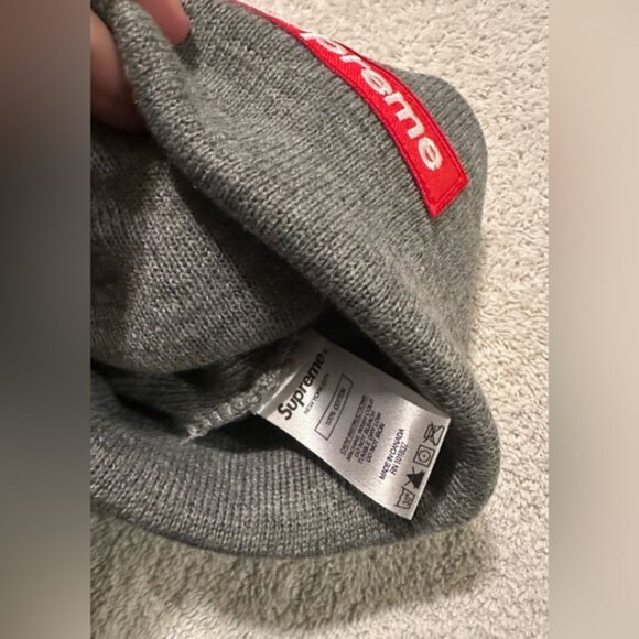 Grey solid Supreme red box logo beanie - Picture 2 of 3